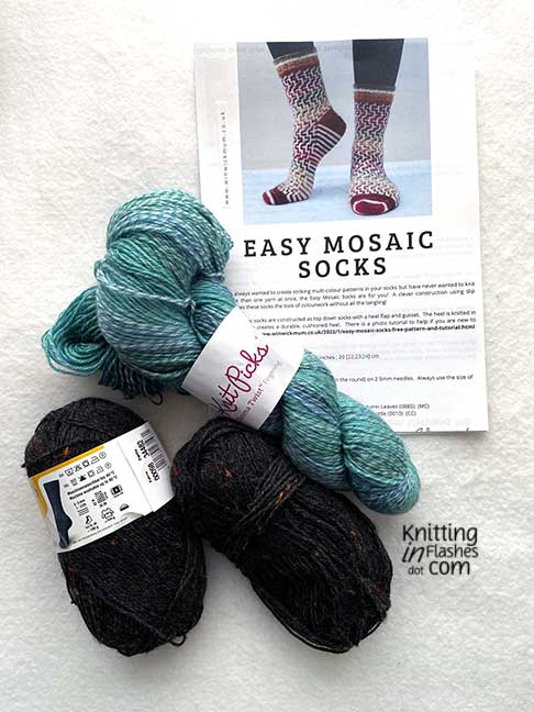 Easy Mosaic Socks, Regia Tweed, Knit Picks Chroma Twist